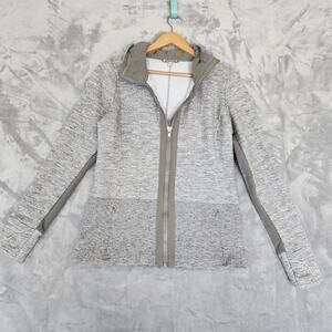 Athleta Jacket Womens Size Medium Victory Full Zip Hood Fleece Gray Thumb Holes